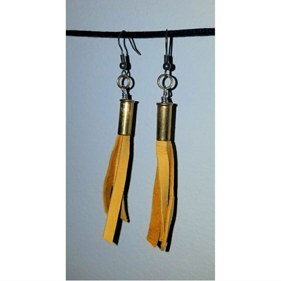 Tuscany Yellow Leather Fringe Tassel Earrings Boho - Picture 3 of 8